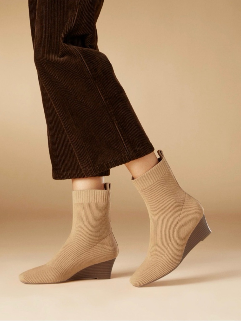 Women's Knit Wedge Ankle Boots in Beige